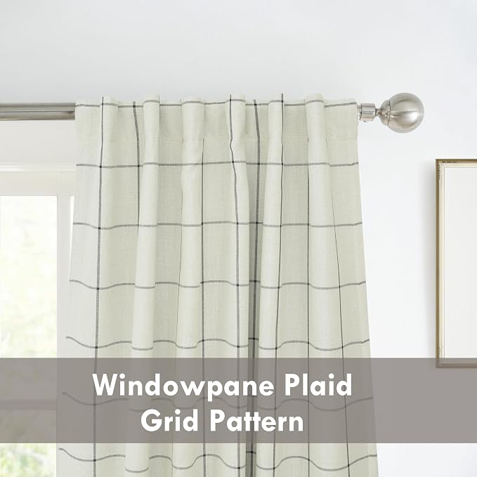 DriftAway 100% Blackout Plaid Linen Curtains 102 Inches Long 2 Panels Black | - Image 5