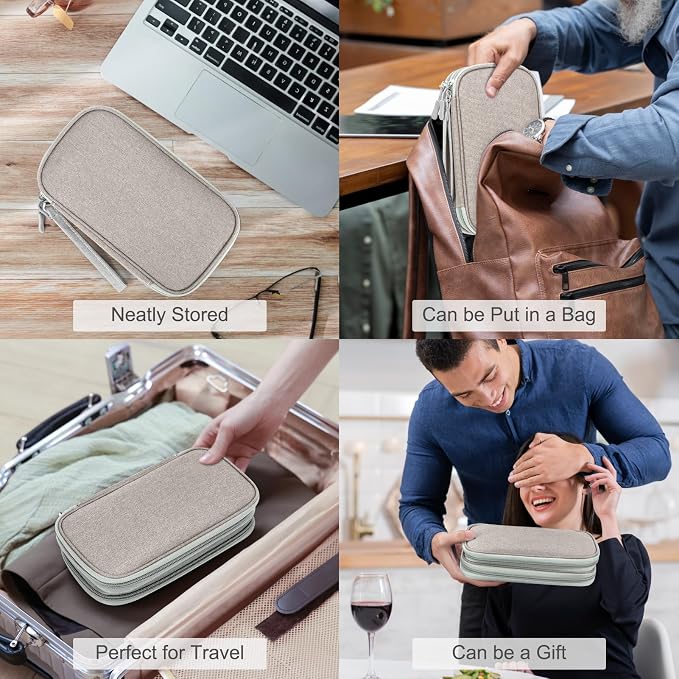 FYY Electronic Organizer, Travel Tech Pouch Bag, Khaki | Wrist Strap, Waterproof - Image 7