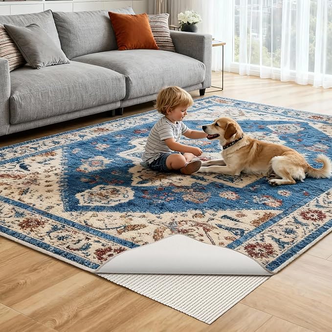 Songrey Non-Slip Rug Pad 2.5x12 FT, Extra Thick Carpet Pads for Hard Surfaces, Prevents Sliding and Secures Rugs, Provides Floor Protection with Comfort Cushioning