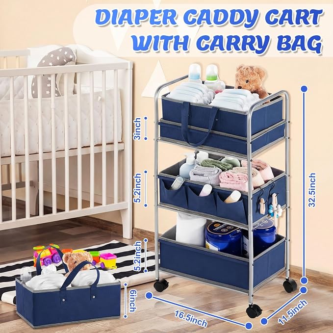 Honeydak 2in1 Baby Diaper Caddy Organizer Cart 3 Tier Large Capacity Metal - Image 2