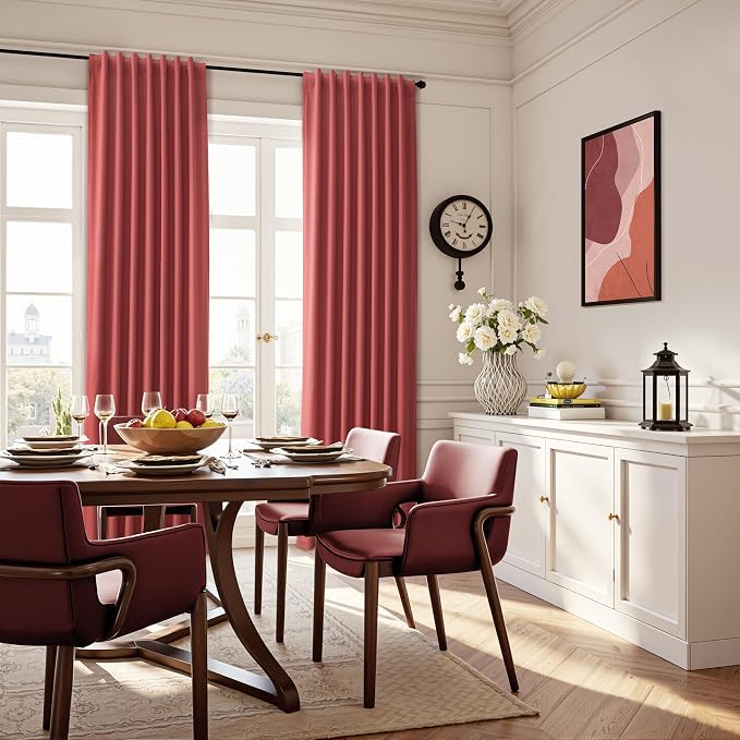 Red Linen 100% Blackout Curtains 108 Inches Long - Image 6