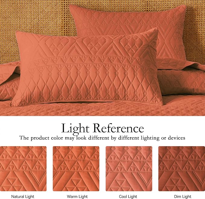 akkialla Full/Queen Size Quilt Bedding Set, Burnt Orange Lightweight Microfiber - Image 4