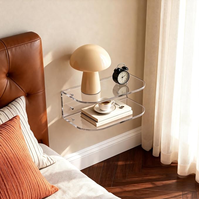 Acrylic Floating Nightstand, Wall Mounted Bedside Table Shelf - Image 4