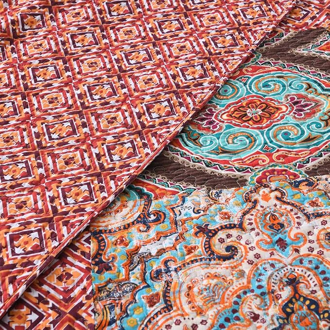 Autumn Dream Cotton Patchwork Bedspread Quilt Sets, Reversible Bedding Coverlet - Image 7
