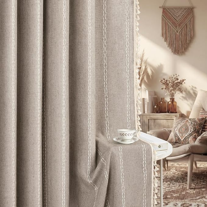 Khaki Brown Boho Blackout Curtains 96 Inch 2 Panels - Image 7