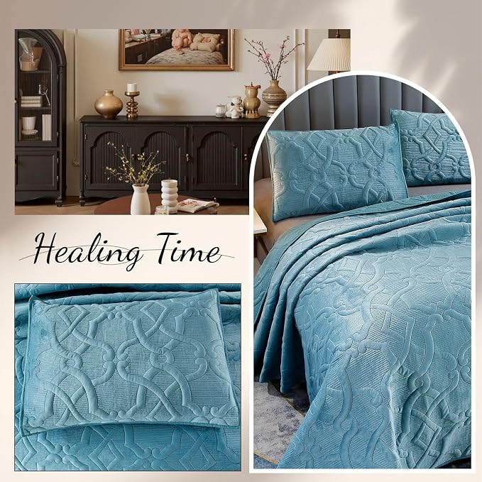 ROOMLIFE Quilt Set Full Size 3D Floral Embroidery Pattern 3-Piece Cotton - Image 6