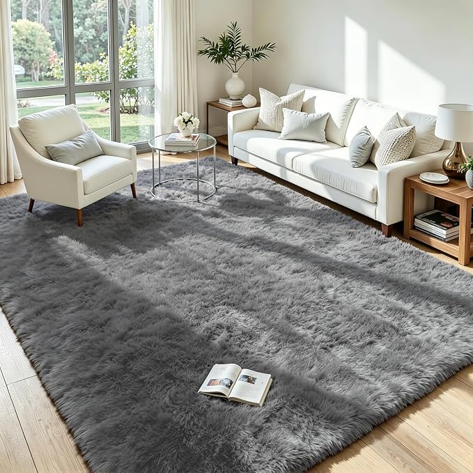 5x8 Fluffy Area Rug for Living Room: Non-Slip Light Grey Bedroom Carpet | Ultra by Oriannal