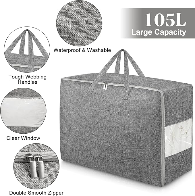 105L Extra Large Storage Bags, Folding Moving Comforter Blanket Storage Bags - Image 3