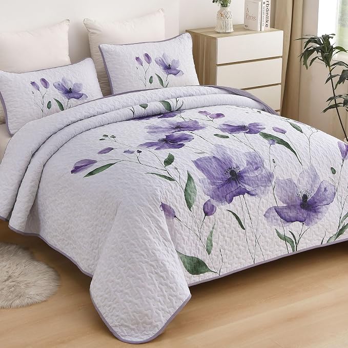 Mybedsoul Full/Queen Quilt Set Purple, Reversible Polyester Coverlet Set - Image 2