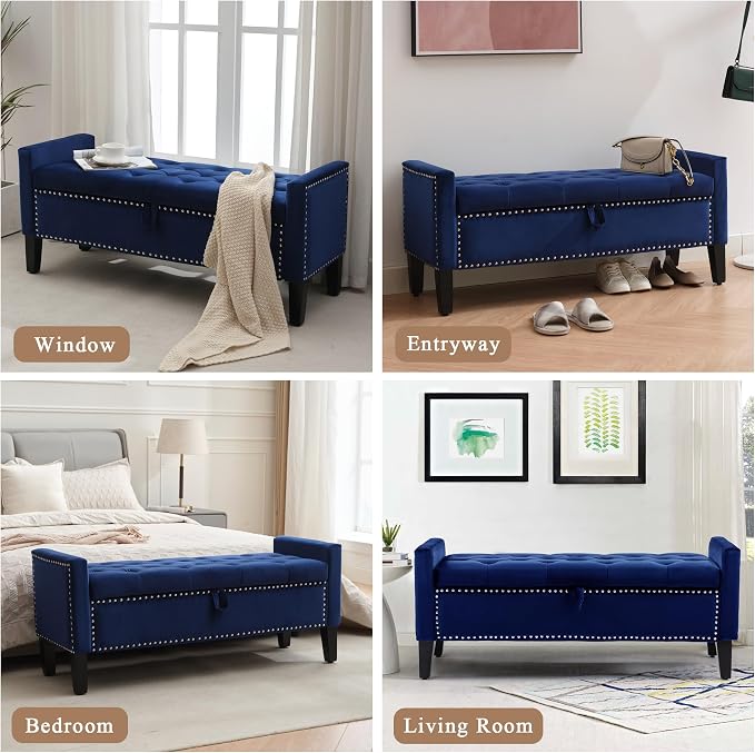 Velvet Storage Ottoman Bench, Modern Entryway Ottoman Bench - Image 7