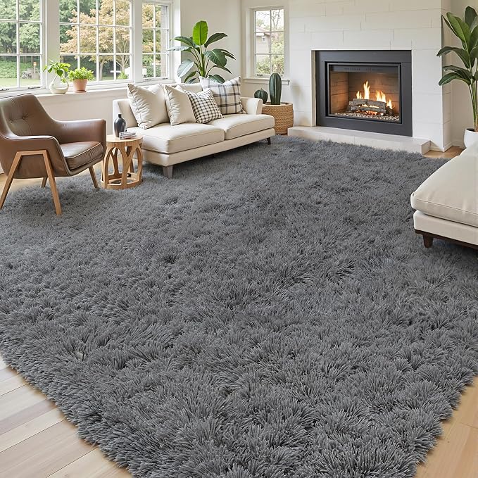 6x9 Shag Area Rug for Living Room, Dark Grey Soft Plush Fluffy Carpet | - Image 2