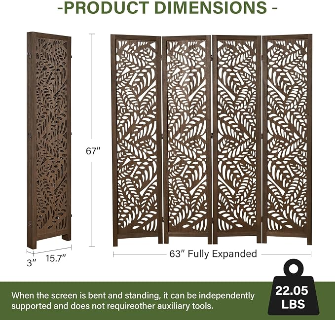 Leaf-Carved Room Divider Privacy Screen - Image 4