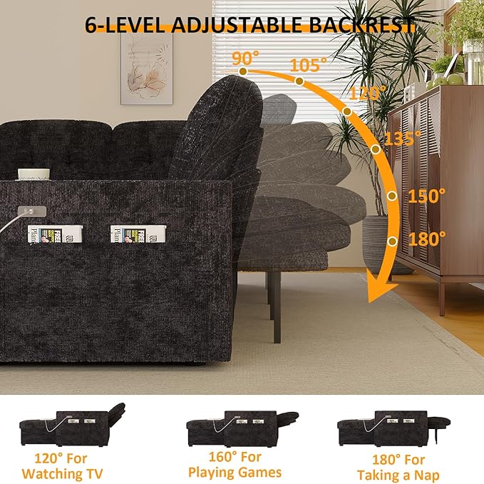 Modular Sectional Sleeper Sofa with Pull Out Bed, U Shaped 7 Seat Sectional Couches for Living Room, 108 Inch Sofa Bed with Adjustable Backrest | Hidden Storage | Wide Armrest | Navy Blue