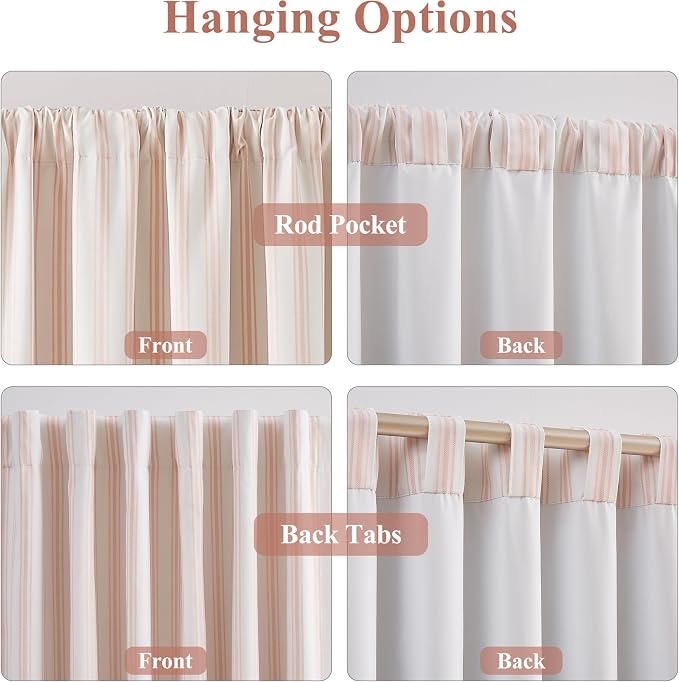 ZJDECOR Pink Stripe Full Blackout Curtain Panels 84 Inches Long, Rod Pocket | - Image 4