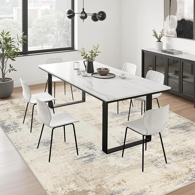 9x12 Area Rug Living Room: Modern Washable Soft Carpet Beige Brown | - Image 4