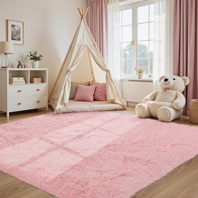 8x10 Area Rug for Living Room, Dark Pink Fluffy Shag Non-Slip Bedroom Rugs | - Image 3