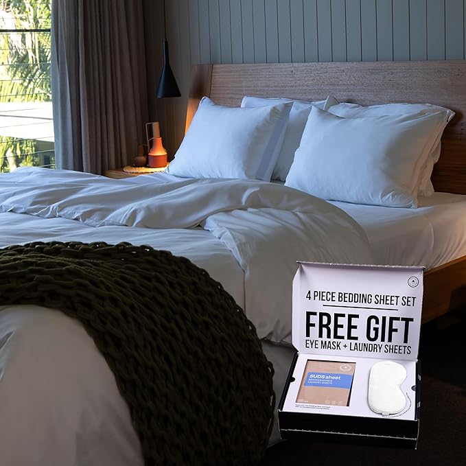 THE LAD COLLECTIVE 3.0 King Bedding Set - King Bedding Sets - 4-Piece Bedset w/Fitted Sheet, Top Sheet & 2 Standard Pillowcases [Duvet Not Included] - Bamboo-Cotton - Malibu White [White]