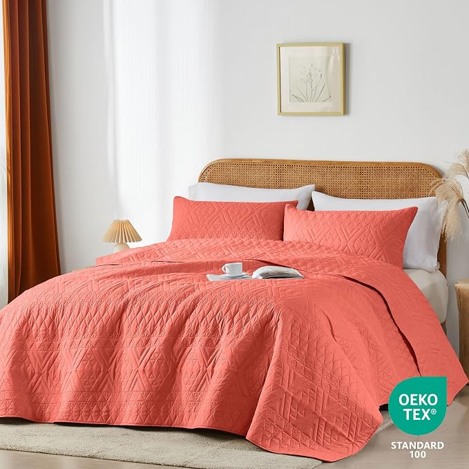 akkialla Twin Size Quilt Bedding Set, Coral Lightweight Microfiber Soft - Image 2