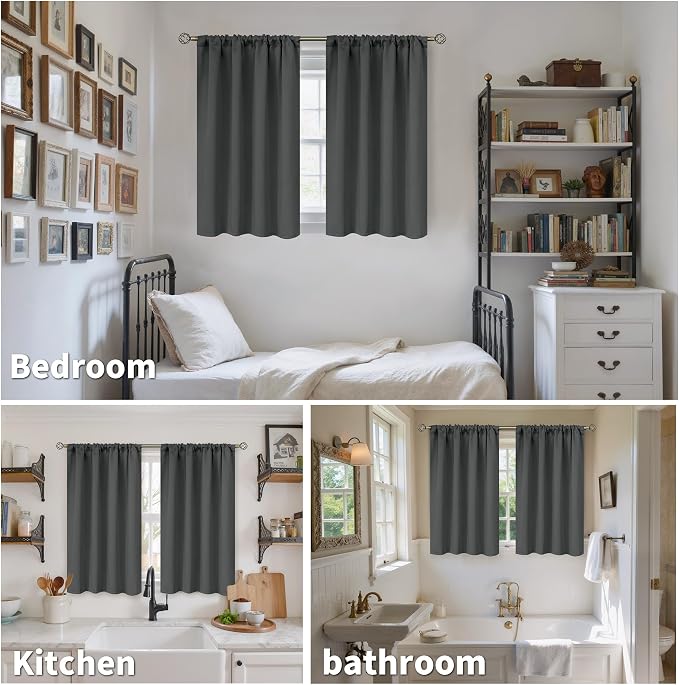 BGment Small Window Curtains 36 Inches Long Cafe Drapes Rod Pocket | Half - Image 2