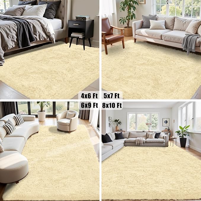 8x10 Area Rug for Living Room, Cream White Fluffy Shag Non-Slip Bedroom Rugs | - Image 6