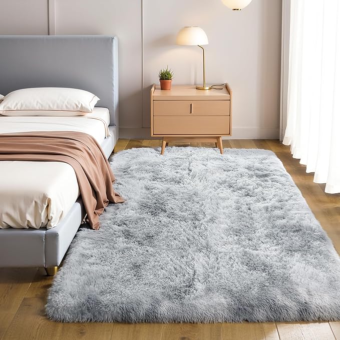 3x5 Thick Tie-Dye Gray Fluffy Shag Rug - Image 8