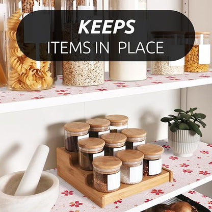 RAY STAR 12X120 Inch Shelf Liner for Kitchen Cabinets, Non-Adhesive Cabinet Liner Washable, PVC Drawer Liner for Dresser Non-Slip Bathroom (Red Floral)(1 Roll)