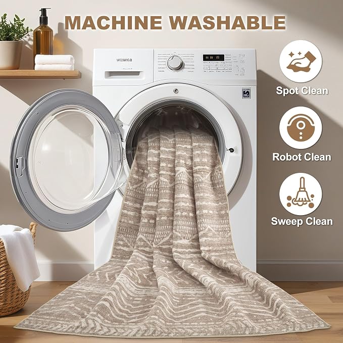 Nakagishi Boho 7x9 Area Rug Living Room Rugs Machine Washable Dark Brown | Soft - Image 2