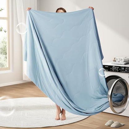 EASELAND Cooling Comforter King, Cold Touch Fabric Absorbs Body Heat, Double-Sided Cool Design Soft Fluffy Cooling Blanket for Night Sweats Hot Sleeper (Blue, King(108"X90"))