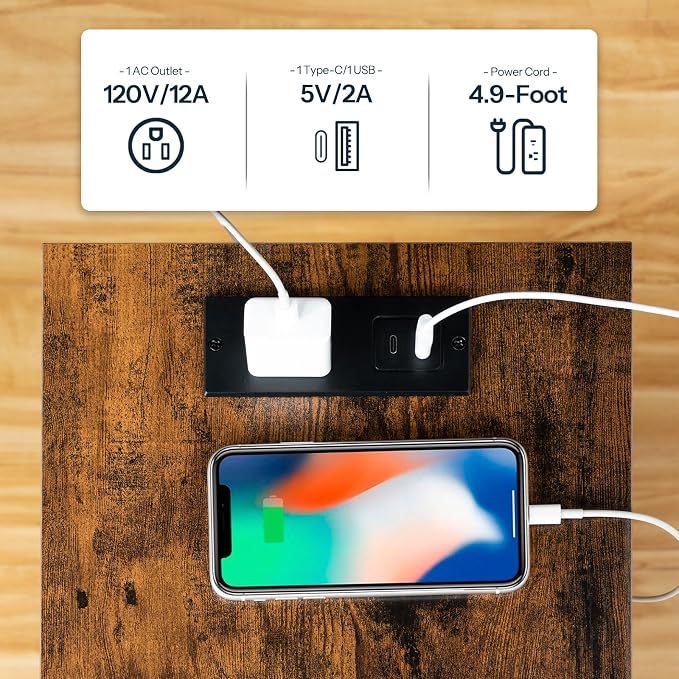 HOOBRO Side Table with Charging Station, Small End Table with USB Port and - Image 6