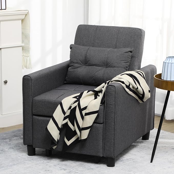 HOMCOM 3-in-1 Convertible Chair Bed Sleeper Chair Single Sofa Bed Gray | Pull - Image 3