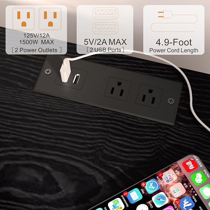 MMEOLUOOK Nightstand with Charging Station, Bedside Tables with Glass - Image 4