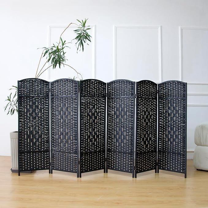 6-Panel Short Room Divider, 3.9 ft Freestanding Partition Wall, Natural Black - Image 3