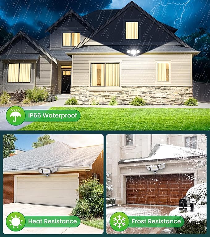 CLY 70W LED Security Lights Motion Sensor Light Outdoor, 6580LM 3 Head Motion Detection Outdoor Lights 6500K IP66 Waterproof, Dusk to Dawn, Flood Light Motion Detector for Entryway Yard Garage