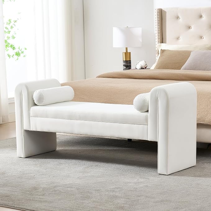 61" Velvet End of Bed Bench, Upholstered Seat - Image 8
