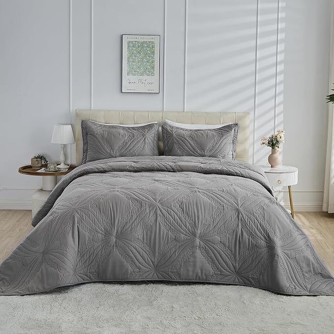 Kingnex Oversized King Bedspreads 128x120 Ultrasonic Quilted Dark Grey | Extra - Image 2