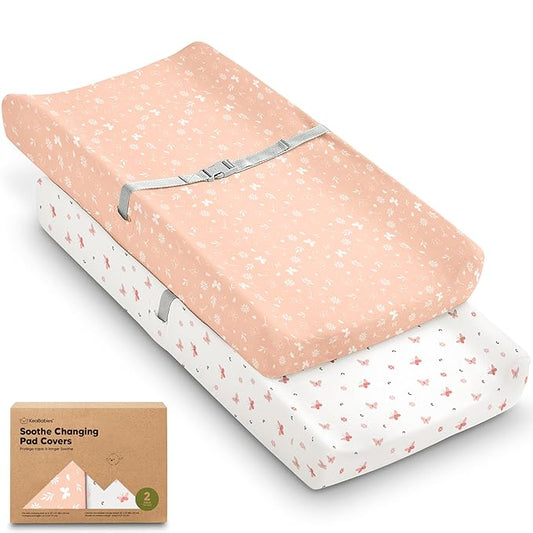2-Pack Organic Changing Pad Covers for Girl,Boy, Neutral - 100% Cotton Changing Table Pad Cover,Soft Baby Nursery Diaper Changing Pad Sheets,Contour Changing Pads Liners,Change Pad Cover (Butterflies)