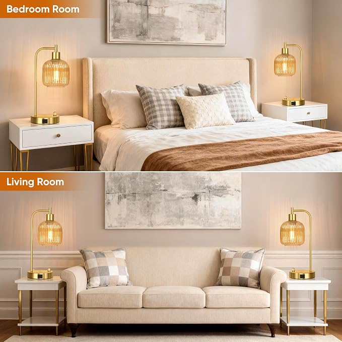 Champagne Glass Table Lamps Set of 2, Dimmable Bedside Lamps - Image 7