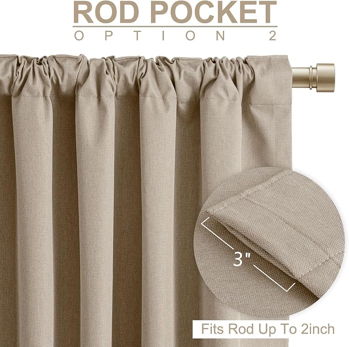 Linen Textured Blackout Sliding Door Curtains 96 Inches Long, Copper Brown | - Image 4