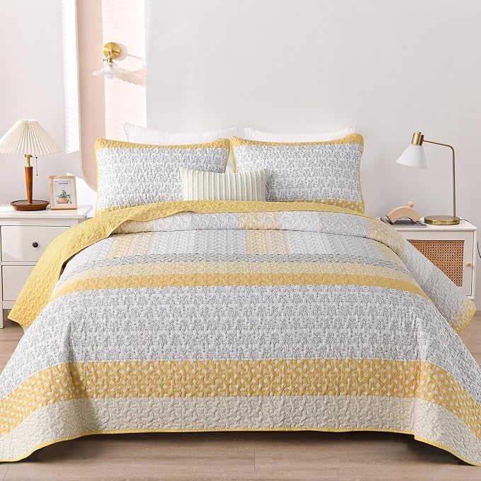 WONGS BEDDING Boho Stripe Full Size Quilt Bedding Set, Soft Microfiber - Image 2