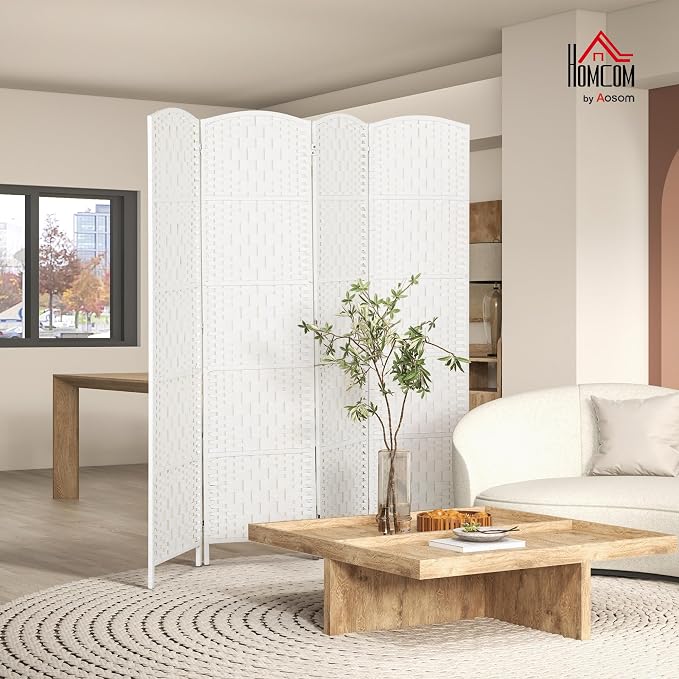 HOMCOM Room Divider 4-Panel, 6FT-Tall Folding Privacy Screen, Hand-Woven Design - Image 2