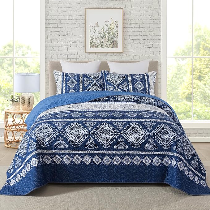 3-Piece Quilt Set Quilted Bedspread Garden Style Floral Printed Oversized by Travan