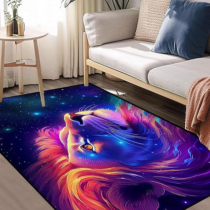 2'7" x 3'11" Galaxy Lion Rug 3D Fierce Lions Area Rugs for Kids Bedroom Living Room Playroom Gameroom Boys Glitter Carpet Throw Rugs Floor Mat 47 in X 31 in