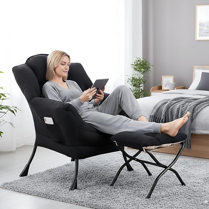 Furlide Lazy Chair with Ottoman, Comfy Fabric Accent Lounge Arm Chair with - Image 4