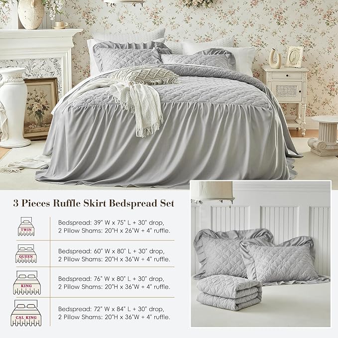 Ruffle Skirt Bedspread Set Flower Style - Image 9