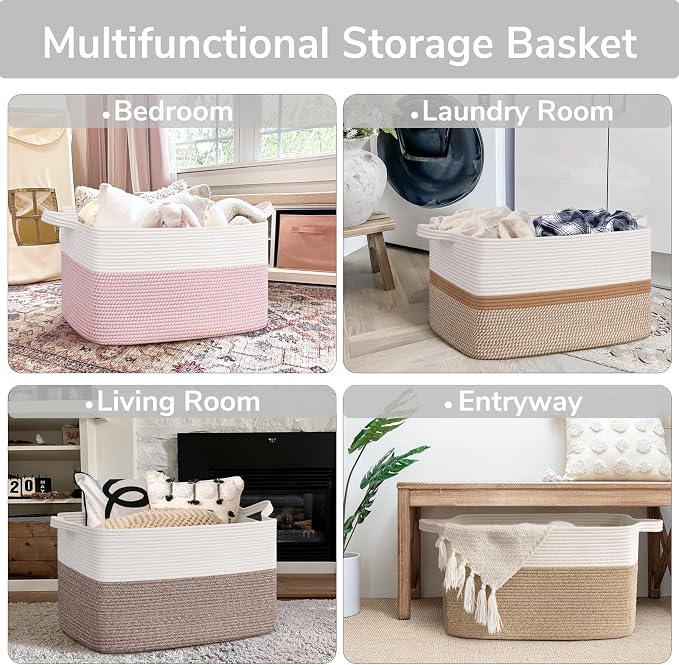 Goodpick Large Woven Rope Blanket Basket, Nursery & Bedroom Organization - Image 4
