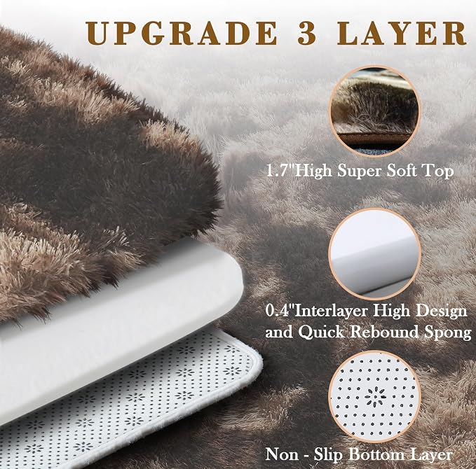 Fluffy Rug Shag Area Rug, Dark Coffee Tie-Dyed 3x5 Area Rugs - Image 5