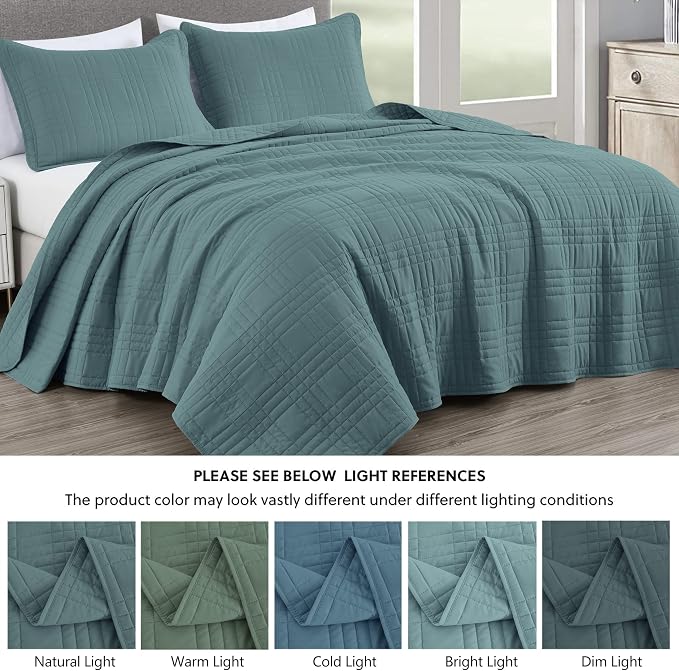 Chezmoi Collection Kingston King Size Bedspread Set, 3-Piece Blue Oversized - Image 5