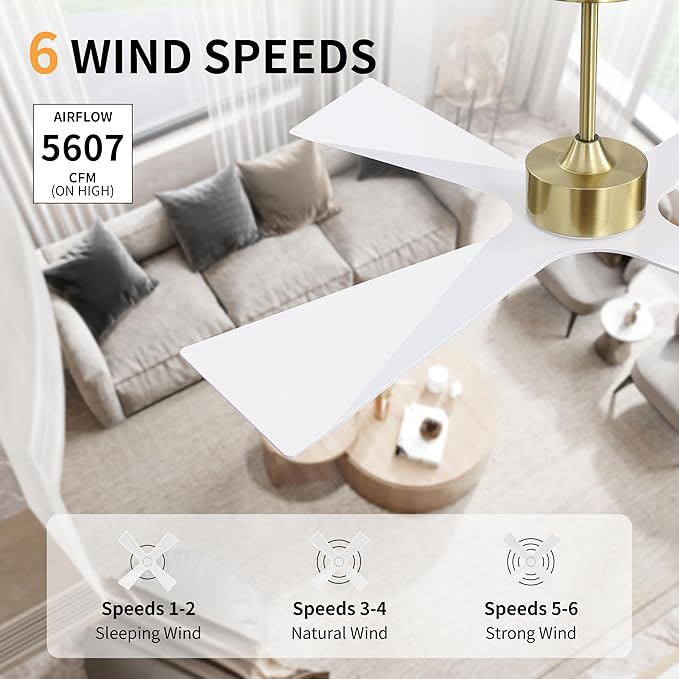 WINGBO 54" Wet Rated Outdoor Ceiling Fan with Lights, 4 ABS Plastic Blades, Reversible DC Motor, 6-Speed Remote Control, 3 CCT, Waterproof Ceiling Fan for Patio Porch Gazebo Garage, Matte Black