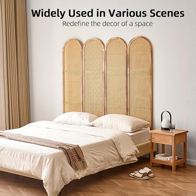 4 Panel Rattan Room Divider Screen, Boho Folding Privacy Screen | Decorative - Image 6