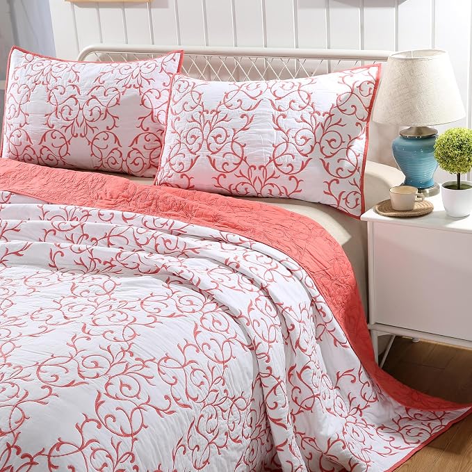 ROOMLIFE Quilt Set Full Size 3D Floral Embroidery Pattern 3-Piece Cotton - Image 4